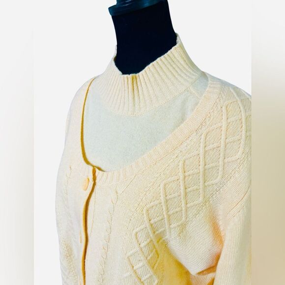 Vintage Cashmere Wool Twinset Size XL Cardigan Cable Knit Butter Yellow - Picture 3 of 9